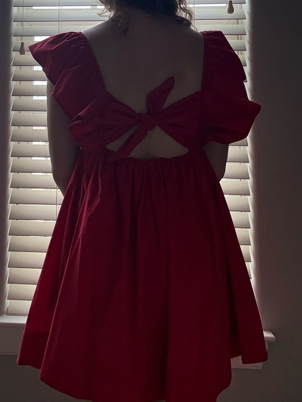 Bold Red Ruffle V-Neck Mini Dress - Picture 2 of 3